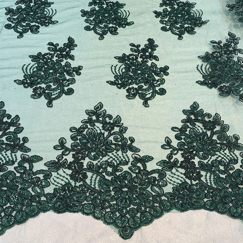 Embroidered Mesh lace Floral Design Fabric With Sequins By The YardICEFABRICICE FABRICSHunter GreenEmbroidered Mesh lace Floral Design Fabric With Sequins By The Yard ICEFABRIC Hunter Green
