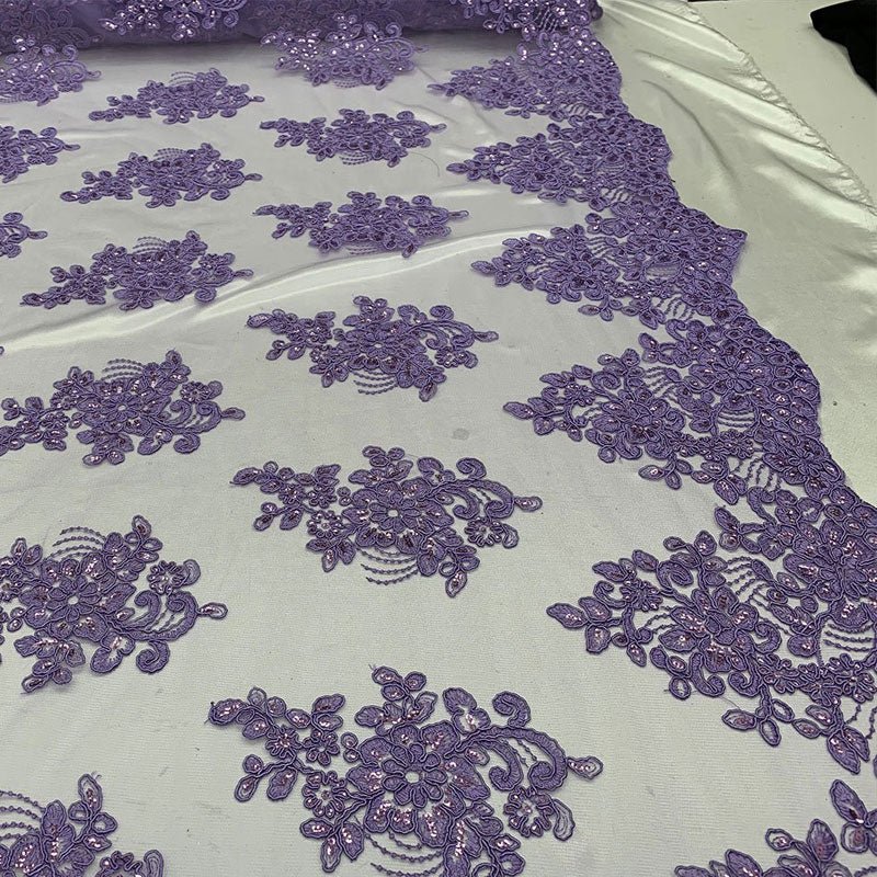 Embroidered Mesh lace Floral Design Fabric With Sequins By The YardICEFABRICICE FABRICSLavenderEmbroidered Mesh lace Floral Design Fabric With Sequins By The Yard ICEFABRIC Lavender