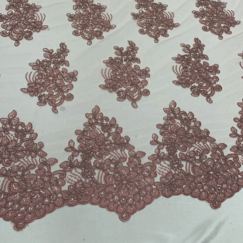 Embroidered Mesh lace Floral Design Fabric With Sequins By The YardICEFABRICICE FABRICSTurquoiseEmbroidered Mesh lace Floral Design Fabric With Sequins By The Yard ICEFABRIC Peach