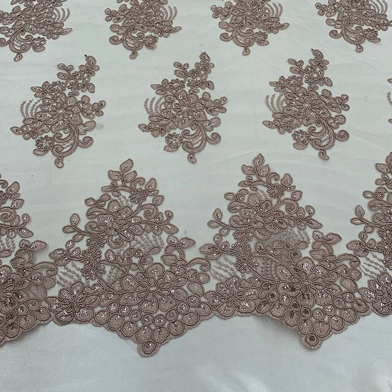 Embroidered Mesh lace Floral Design Fabric With Sequins By The YardICEFABRICICE FABRICSBurgundyEmbroidered Mesh lace Floral Design Fabric With Sequins By The Yard ICEFABRIC Dusty Rose