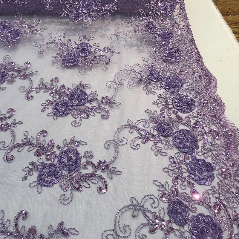 Embroidered Mesh Lace Flower Design With Sequins FabricICEFABRICICE FABRICSLavenderEmbroidered Mesh Lace Flower Design With Sequins Fabric ICEFABRIC Lavender