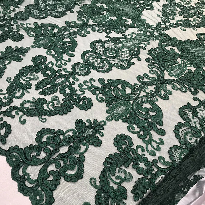 Embroidered Wedding Prom Design Mesh Lace Sequins Dress By The YardICE FABRICSICE FABRICSHunter GreenEmbroidered Wedding Prom Design Mesh Lace Sequins Dress By The Yard ICE FABRICS Hunter Green