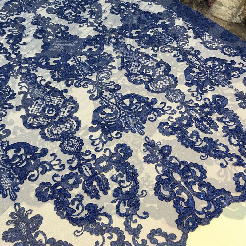 Embroidered Wedding Prom Design Mesh Lace Sequins Dress By The YardICE FABRICSICE FABRICSRoyal BlueEmbroidered Wedding Prom Design Mesh Lace Sequins Dress By The Yard ICE FABRICS Royal Blue