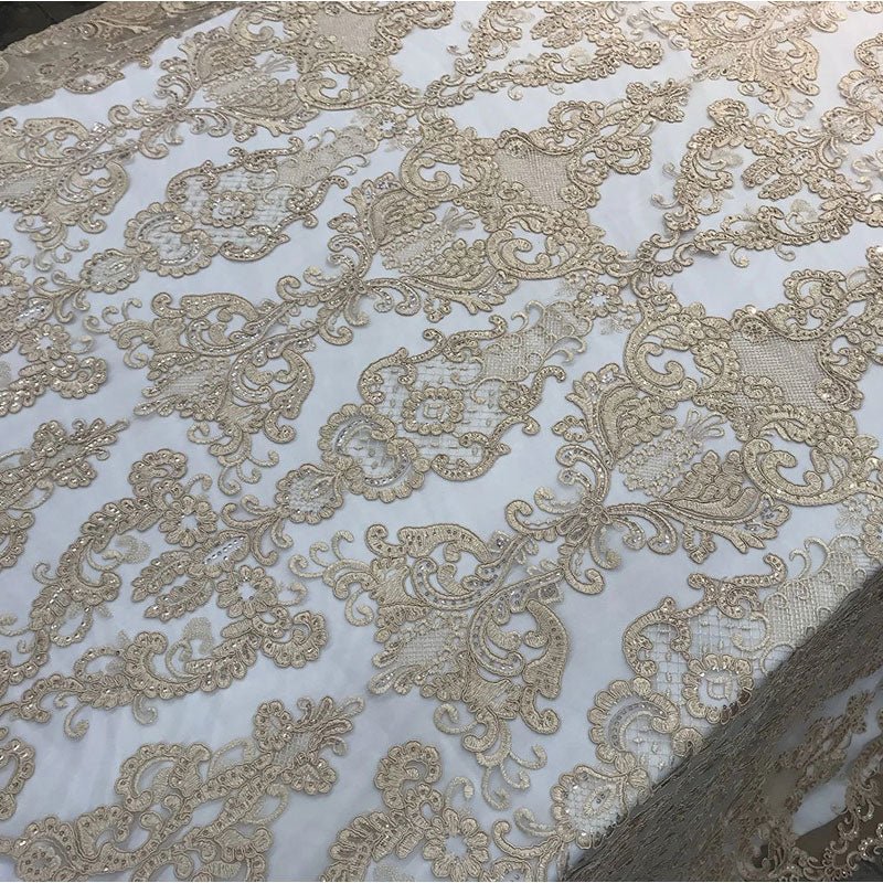 Embroidered Wedding Prom Design Mesh Lace Sequins Dress By The YardICE FABRICSICE FABRICSLight GoldEmbroidered Wedding Prom Design Mesh Lace Sequins Dress By The Yard ICE FABRICS Light Gold