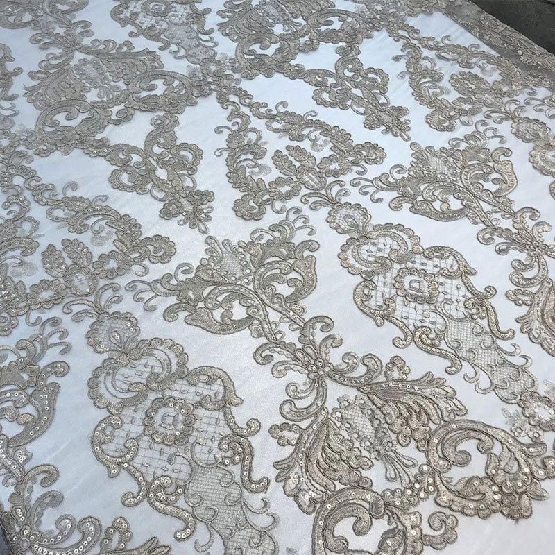 Embroidered Wedding Prom Design Mesh Lace Sequins Dress By The YardICE FABRICSICE FABRICSChampagneEmbroidered Wedding Prom Design Mesh Lace Sequins Dress By The Yard ICE FABRICS Champagne