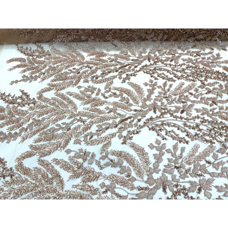 Embroidery Lace Fabric Hand Beaded Fabric with Sequin MeshICE FABRICSICE FABRICSRose GoldBy The Yard (54" Wide)Embroidery Lace Fabric Hand Beaded Fabric with Sequin Mesh ICE FABRICS Rose Gold