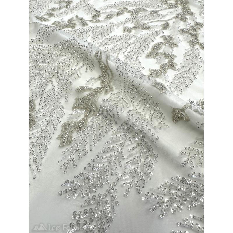 Embroidery Lace Fabric Hand Beaded Fabric with Sequin MeshICE FABRICSICE FABRICSIvoryBy The Yard (54" Wide)Embroidery Lace Fabric Hand Beaded Fabric with Sequin Mesh ICE FABRICS Ivory
