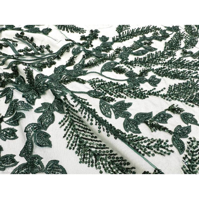 Embroidery Lace Fabric Hand Beaded Fabric with Sequin MeshICE FABRICSICE FABRICSHunter GreenBy The Yard (54" Wide)Embroidery Lace Fabric Hand Beaded Fabric with Sequin Mesh ICE FABRICS Hunter Green