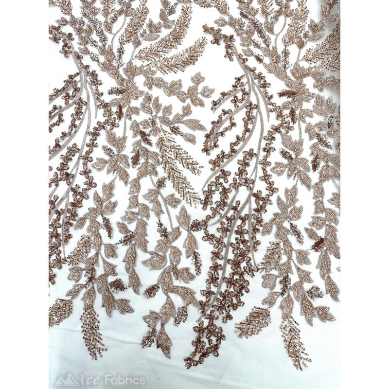Embroidery Lace Fabric Hand Beaded Fabric with Sequin MeshICE FABRICSICE FABRICSRose GoldBy The Yard (54" Wide)Embroidery Lace Fabric Hand Beaded Fabric with Sequin Mesh ICE FABRICS Rose Gold