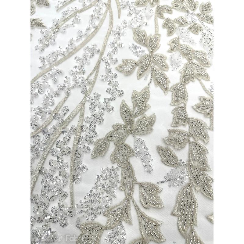 Embroidery Lace Fabric Hand Beaded Fabric with Sequin MeshICE FABRICSICE FABRICSIvoryBy The Yard (54" Wide)Embroidery Lace Fabric Hand Beaded Fabric with Sequin Mesh ICE FABRICS Ivory