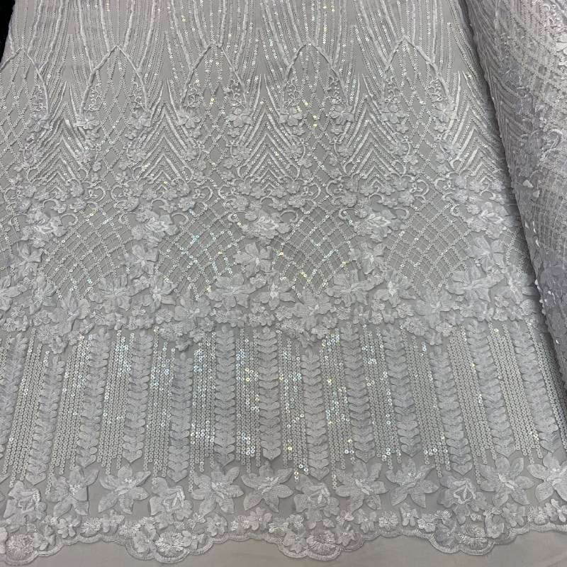 Embroidery White Lace Fabric on Mesh / Floral DesignICE FABRICSICE FABRICSBy The YardEmbroidery White Lace Fabric on Mesh / Floral Design ICE FABRICS