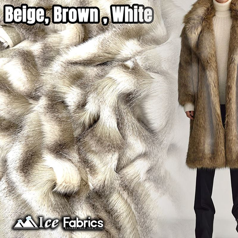 Fancy Feather Long pile Faux Fur Fabric | 3” PileICE FABRICSICE FABRICSBeige - Brown - WhiteBy The Yard (60” Wide)Fancy Feather Long pile Faux Fur Fabric | 3” Pile ICE FABRICS Beige - Brown - White