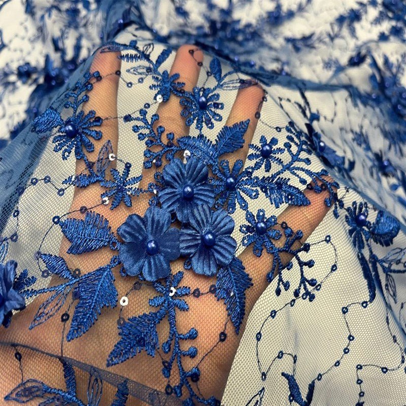 Fashion 3D Flowers Floral Beaded Lace FabricICE FABRICSICE FABRICSBy The Yard50" WideRoyal BlueFashion 3D Flowers Floral Beaded Lace Fabric ICE FABRICS Royal Blue