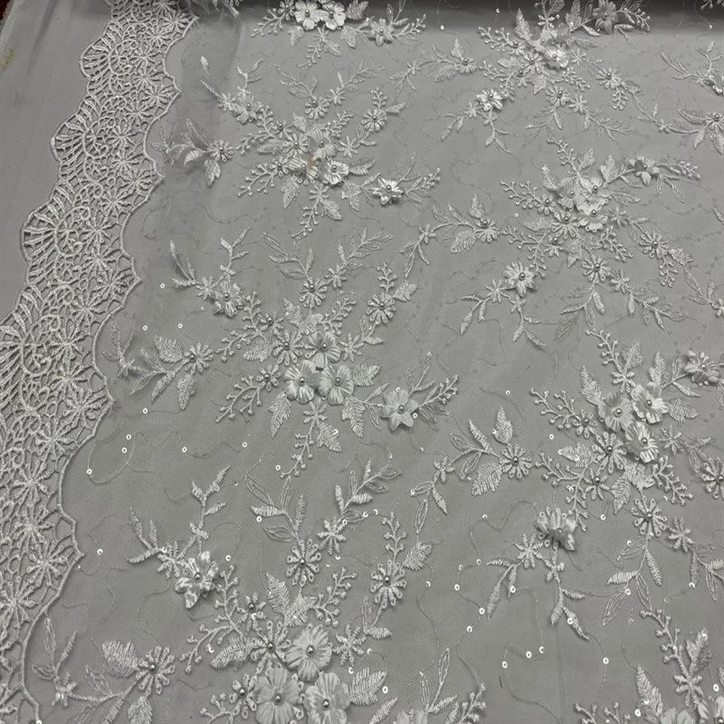 Fashion 3D Flowers Floral Beaded Lace FabricICE FABRICSICE FABRICSBy The Yard50" WideIvoryFashion 3D Flowers Floral Beaded Lace Fabric ICE FABRICS Ivory