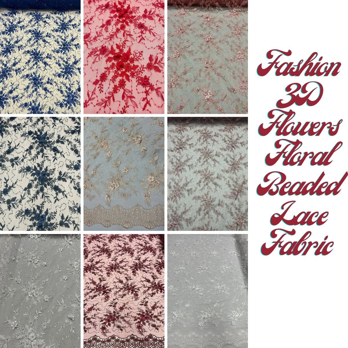 Fashion 3D Flowers Floral Beaded Lace FabricICE FABRICSICE FABRICSBy The Yard50" WideBurgundyFashion 3D Flowers Floral Beaded Lace Fabric ICE FABRICS