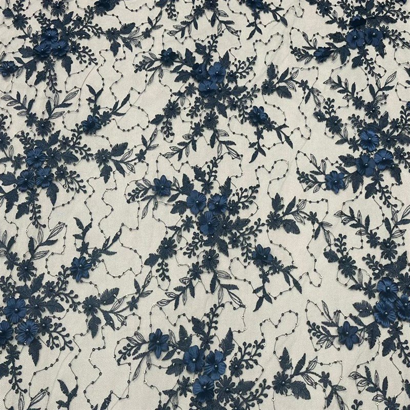 Fashion 3D Flowers Floral Beaded Lace FabricICE FABRICSICE FABRICSBy The Yard50" WideNavy BlueFashion 3D Flowers Floral Beaded Lace Fabric ICE FABRICS Navy Blue