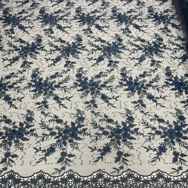 Fashion 3D Flowers Floral Beaded Lace FabricICE FABRICSICE FABRICSBy The Yard50" WideNavy BlueFashion 3D Flowers Floral Beaded Lace Fabric ICE FABRICS Navy Blue