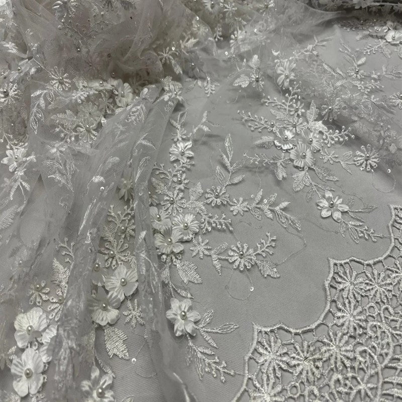 Fashion 3D Flowers Floral Beaded Lace FabricICE FABRICSICE FABRICSBy The Yard50" WideIvoryFashion 3D Flowers Floral Beaded Lace Fabric ICE FABRICS Ivory