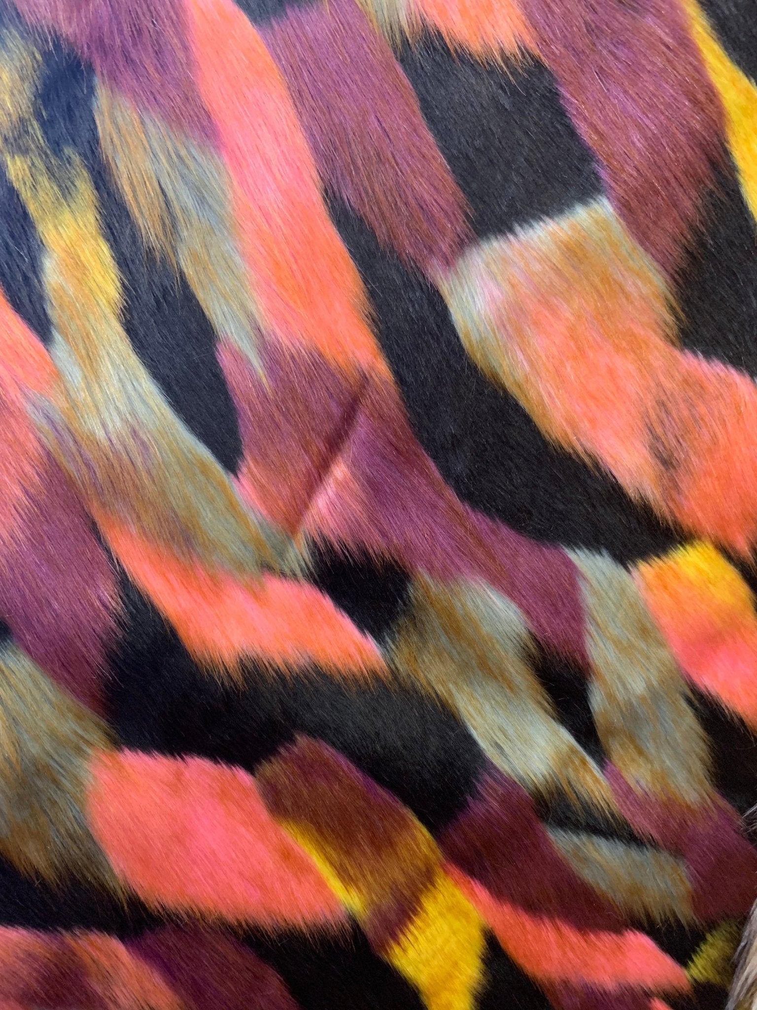 Fashion Fabric Black, Purple, Yellow, and Coral Multicolor Faux Fur Material By The YardICEFABRICICE FABRICSBy The Yard (60 inches Wide)Fashion Fabric Black, Purple, Yellow, and Coral Multicolor Faux Fur Material By The Yard ICEFABRIC