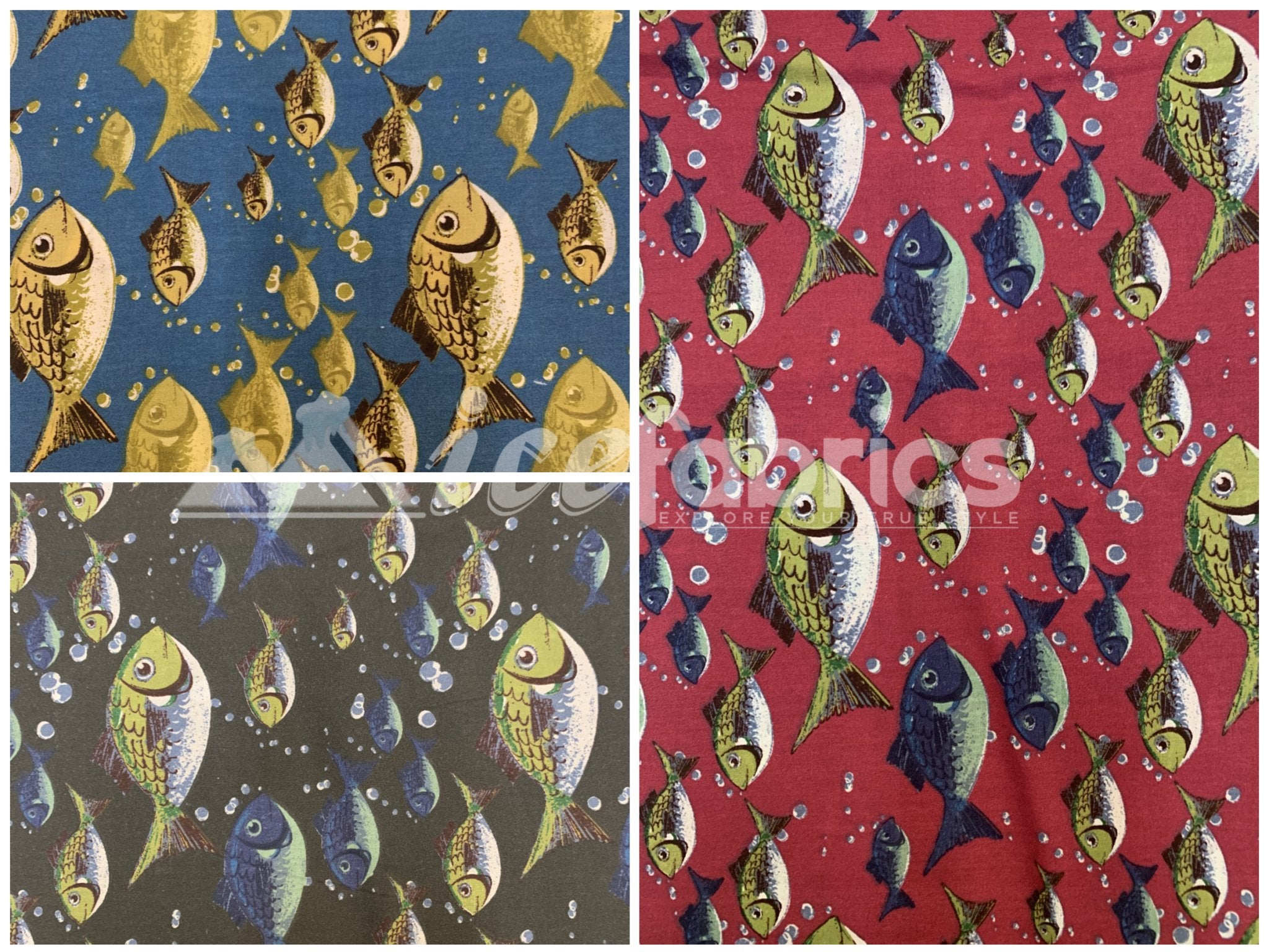 Fashion Fish Print Poly Cotton Fabric By The Yard (Red, Gray, Blue)Cotton FabricICEFABRICICE FABRICSRedFashion Fish Print Poly Cotton Fabric By The Yard (Red, Gray, Blue) ICEFABRIC