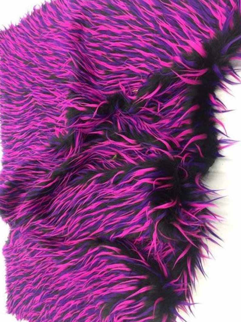 Faux Fake Fur 3 Tone Spiked Shaggy Long Pile Fabric, Purple Fuchsia on Black, Sold by The YardICEFABRICICE FABRICSBy The Yard (60 inches Wide)Faux Fake Fur 3 Tone Spiked Shaggy Long Pile Fabric, Purple Fuchsia on Black, Sold by The Yard ICEFABRIC