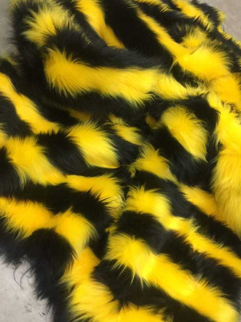 Faux Fur 2 Tone Stripe Long Pile Fabric For Fur Coats, Fur Clothing, Blankets, Bed Spreads, Throw BlanketsICEFABRICICE FABRICSBlack/YellowBy The Yard (60 inches Wide)Faux Fur 2 Tone Stripe Long Pile Fabric For Fur Coats, Fur Clothing, Blankets, Bed Spreads, Throw Blankets ICEFABRIC Black/Yellow