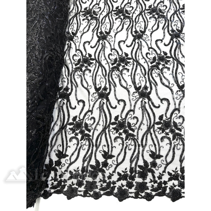 Floral Beaded Lace Fabric By The Yard Embroidered FabricICE FABRICSICE FABRICSBlackBy The Yard (49" Wide)Floral Beaded Lace Fabric By The Yard Embroidered Fabric ICE FABRICS Black