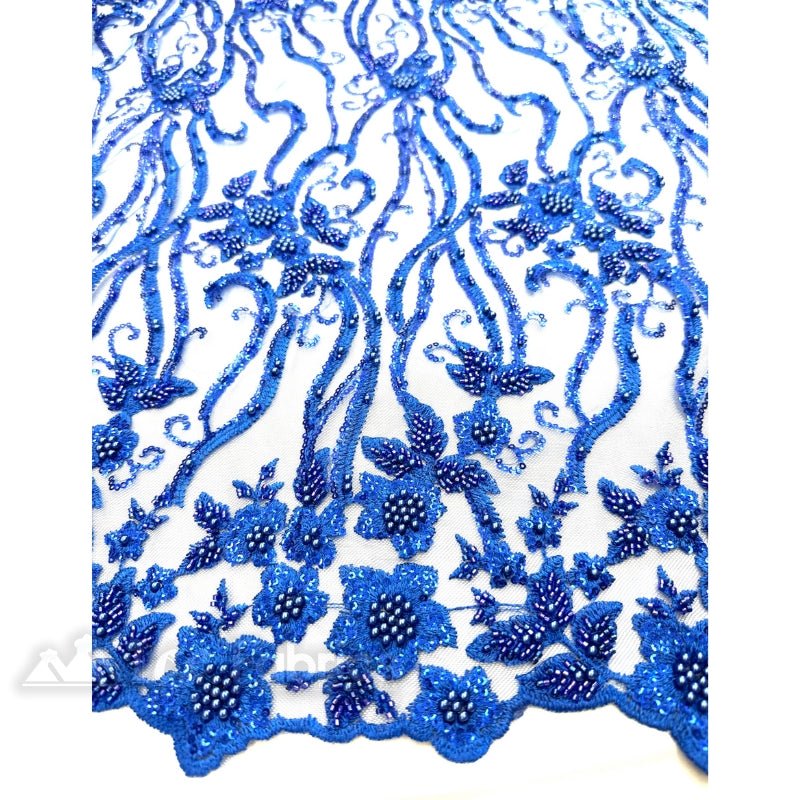 Floral Beaded Lace Fabric By The Yard Embroidered FabricICE FABRICSICE FABRICSRoyal BlueBy The Yard (49" Wide)Floral Beaded Lace Fabric By The Yard Embroidered Fabric ICE FABRICS Royal Blue