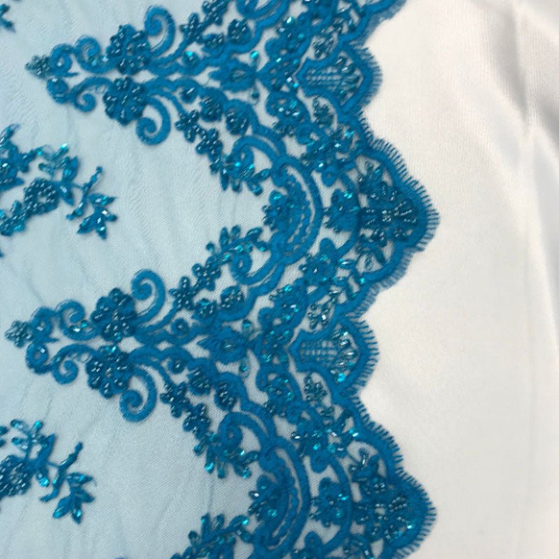 Floral Embroidered Bridal Wedding Beaded Mesh Lace FabricICEFABRICICE FABRICSCandy PinkFloral Embroidered Bridal Wedding Beaded Mesh Lace Fabric ICEFABRIC Turquoise
