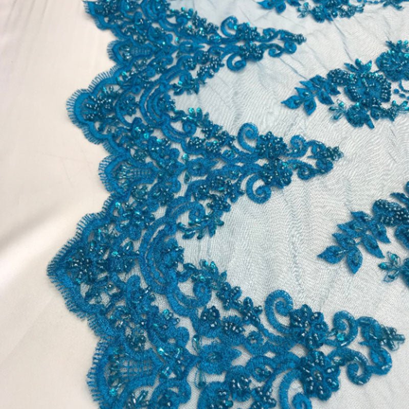 Floral Embroidered Bridal Wedding Beaded Mesh Lace FabricICEFABRICICE FABRICSCandy PinkFloral Embroidered Bridal Wedding Beaded Mesh Lace Fabric ICEFABRIC Turquoise
