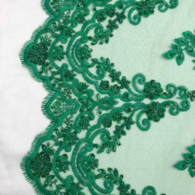 Floral Embroidered Bridal Wedding Beaded Mesh Lace FabricICEFABRICICE FABRICSDusty RoseFloral Embroidered Bridal Wedding Beaded Mesh Lace Fabric ICEFABRIC Teal Green