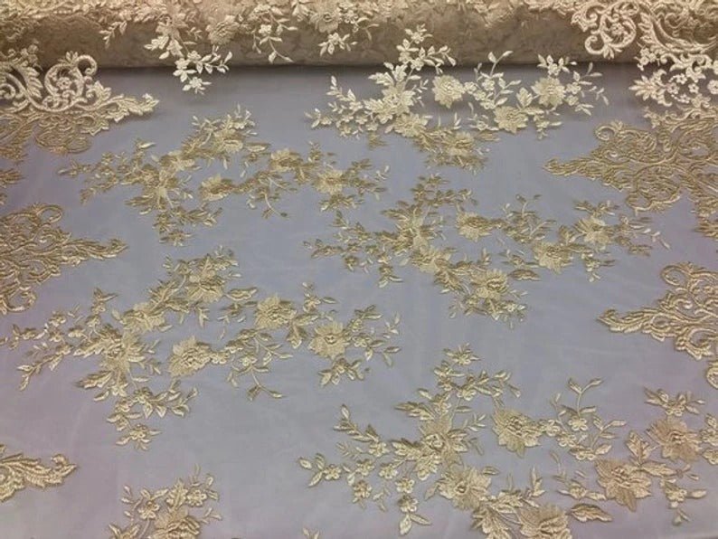 Floral Flower Mesh Lace Wedding Prom Dress Fabric By The YardICEFABRICICE FABRICSGoldFloral Flower Mesh Lace Wedding Prom Dress Fabric By The Yard ICEFABRIC Gold
