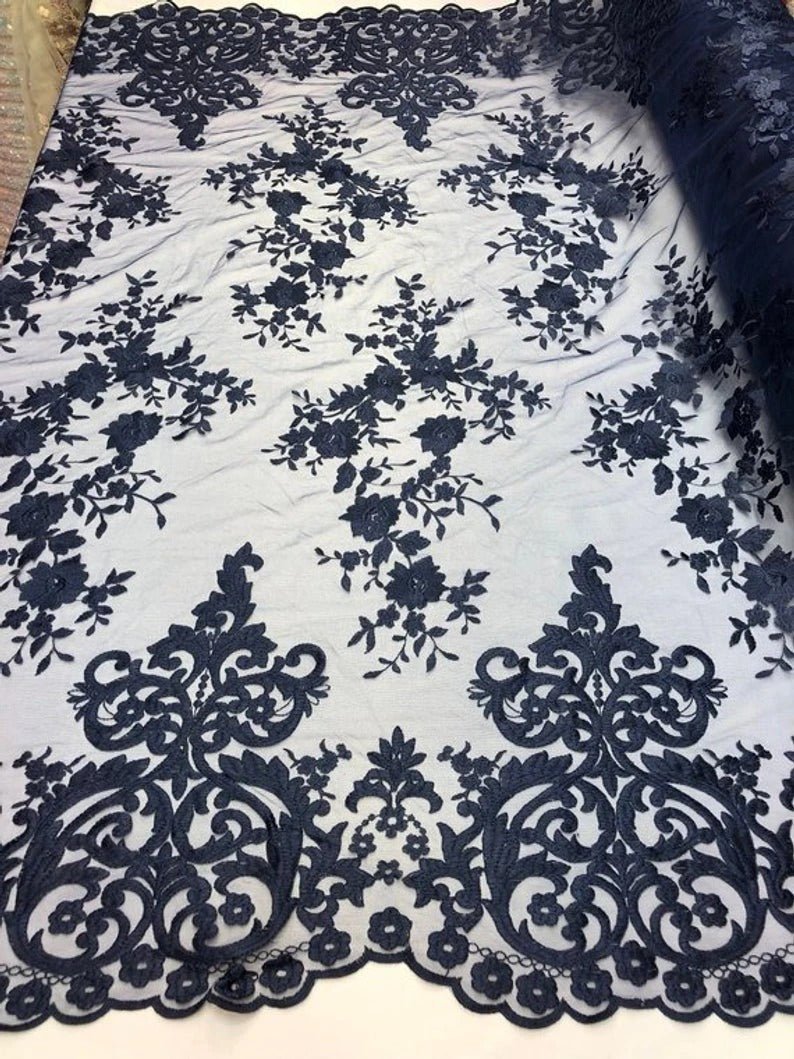 Floral Flower Mesh Lace Wedding Prom Dress Fabric By The YardICEFABRICICE FABRICSNavy BlueFloral Flower Mesh Lace Wedding Prom Dress Fabric By The Yard ICEFABRIC Navy Blue
