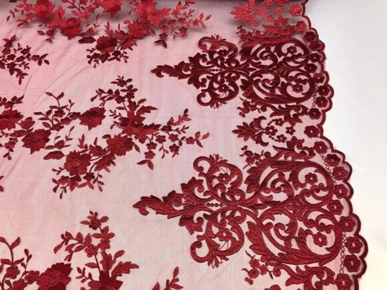 Floral Flower Mesh Lace Wedding Prom Dress Fabric By The YardICEFABRICICE FABRICSBurgundyFloral Flower Mesh Lace Wedding Prom Dress Fabric By The Yard ICEFABRIC Burgundy
