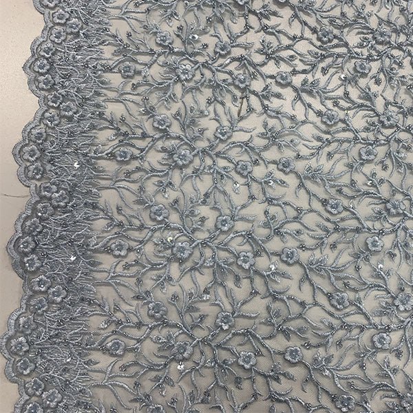 Floral Lace Beaded Fabric With Sequin On A Mesh By The YardICEFABRICICE FABRICSSky BlueFloral Lace Beaded Fabric With Sequin On A Mesh By The Yard ICEFABRIC Sky Blue