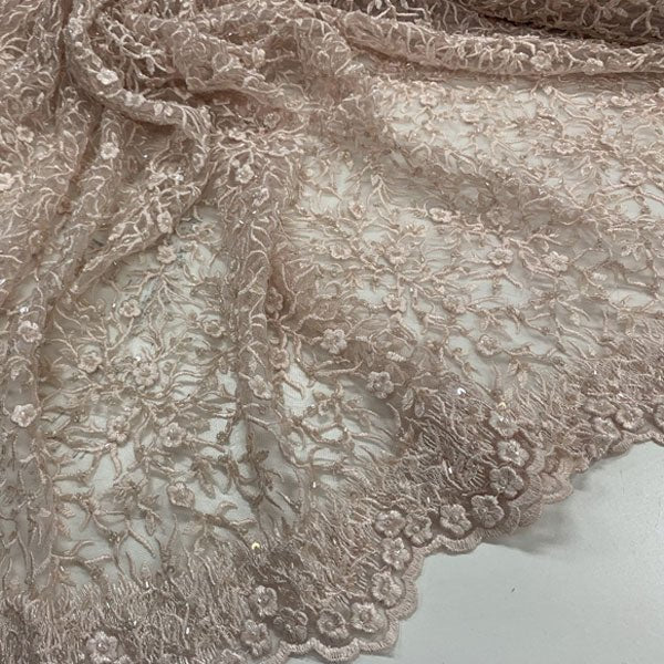 Floral Lace Beaded Fabric With Sequin On A Mesh By The YardICEFABRICICE FABRICSPinkFloral Lace Beaded Fabric With Sequin On A Mesh By The Yard ICEFABRIC Pink