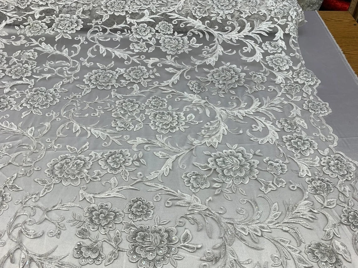 Floral White Lace Fabric | Embroidery Beaded laceICE FABRICSICE FABRICSBy The YardFloral White Lace Fabric | Embroidery Beaded lace ICE FABRICS