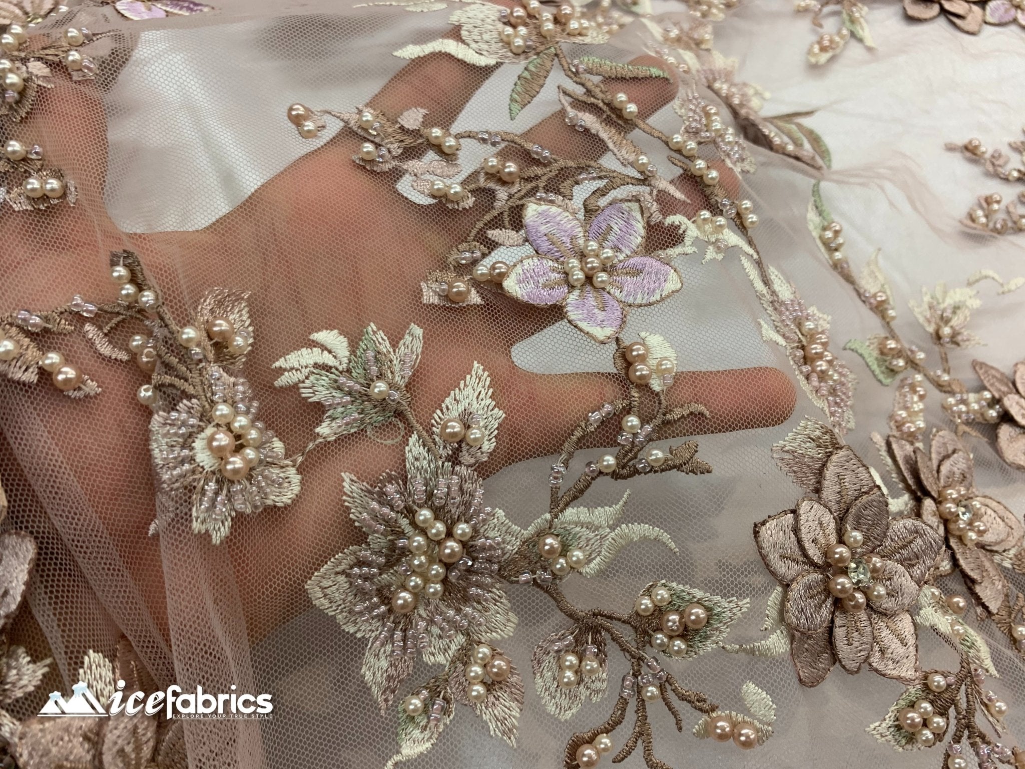 Flowers Embroidered Beaded Fabric/ Mesh Lace Fabric/ Bridal Fabric/ICE FABRICSICE FABRICSRose GoldFlowers Embroidered Beaded Fabric/ Mesh Lace Fabric/ Bridal Fabric/ ICE FABRICS Rose Gold