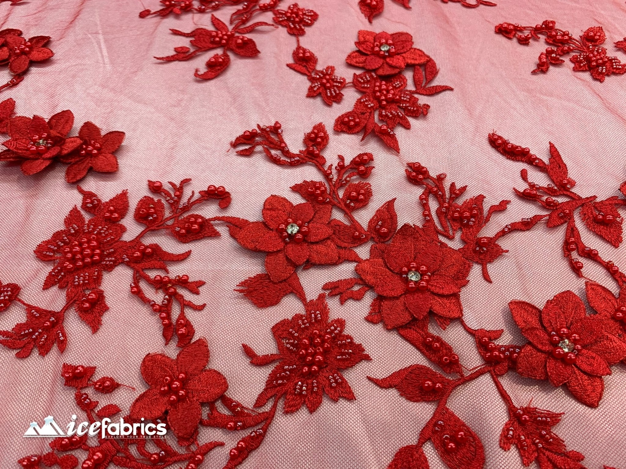 Flowers Embroidered Beaded Fabric/ Mesh Lace Fabric/ Bridal Fabric/