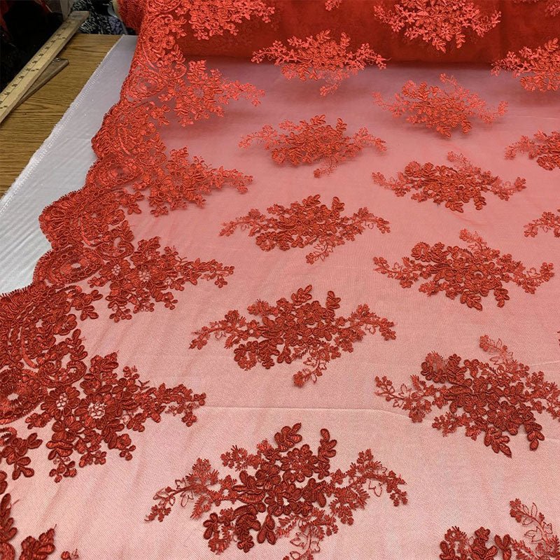 French Design Floral Mesh Lace Embroidery FabricICEFABRICICE FABRICSRedFrench Design Floral Mesh Lace Embroidery Fabric ICEFABRIC Red