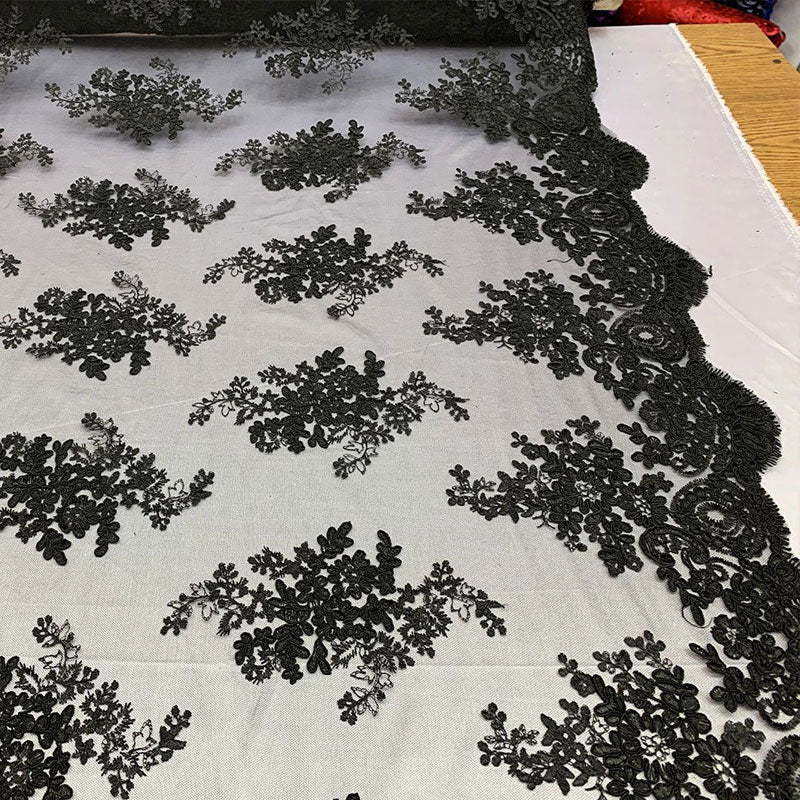 French Design Floral Mesh Lace Embroidery FabricICEFABRICICE FABRICSBlackFrench Design Floral Mesh Lace Embroidery Fabric ICEFABRIC Black