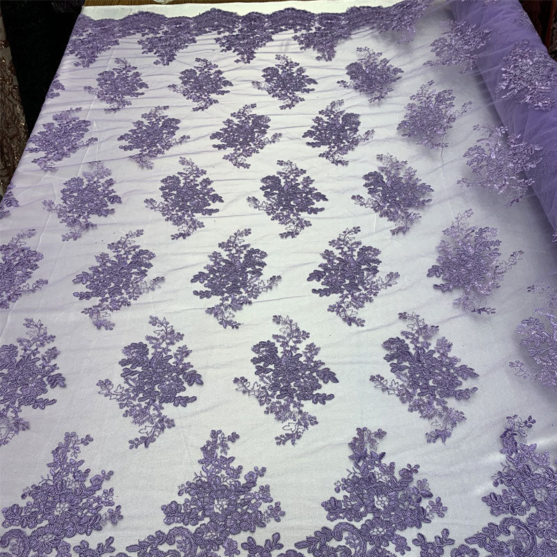 French Design Floral Mesh Lace Embroidery FabricICEFABRICICE FABRICSTurquoiseFrench Design Floral Mesh Lace Embroidery Fabric ICEFABRIC Lavender