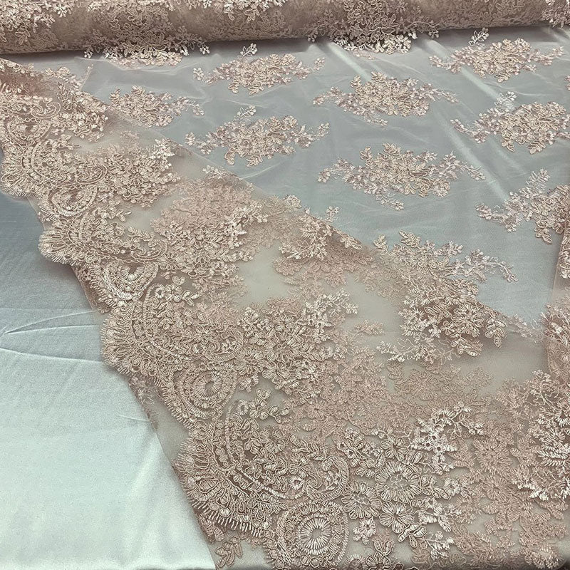 French Design Floral Mesh Lace Embroidery FabricICEFABRICICE FABRICSLight PinkFrench Design Floral Mesh Lace Embroidery Fabric ICEFABRIC Light Pink