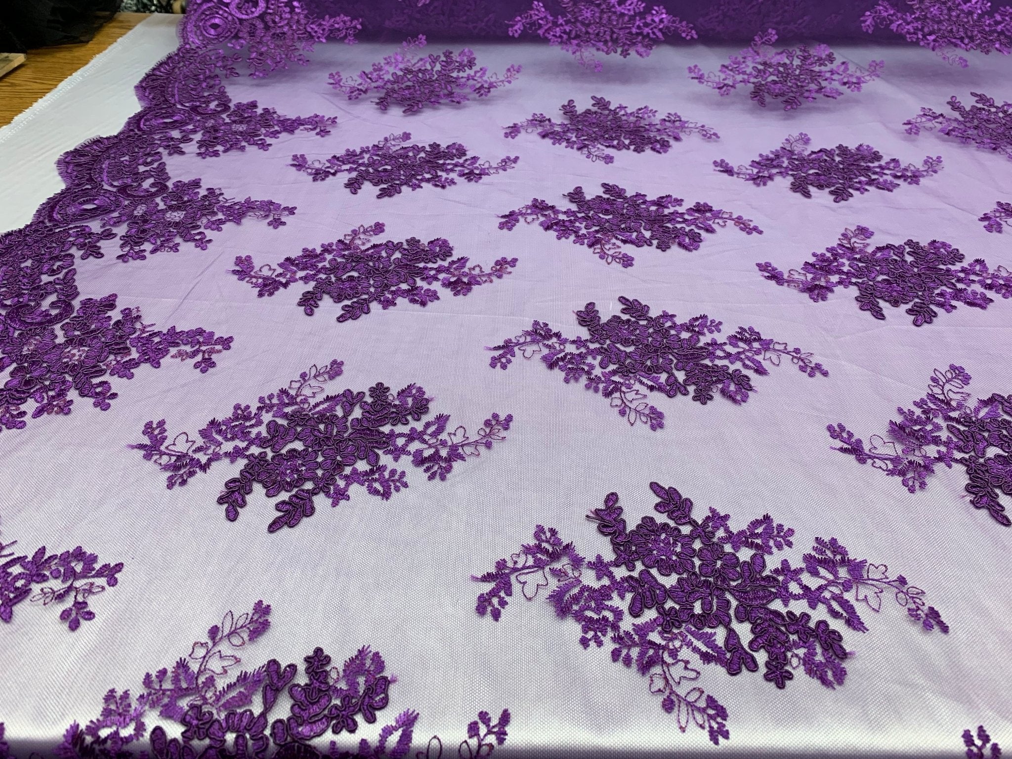 French Design Flower/Floral Mesh Lace (By The Yard) Embroidery Lace Fabric (Purple) For Tablecloths/ Runners/ Skirts/ CostumesICE FABRICSICE FABRICSFrench Design Flower/Floral Mesh Lace (By The Yard) Embroidery Lace Fabric (Purple) For Tablecloths/ Runners/ Skirts/ Costumes ICE FABRICS