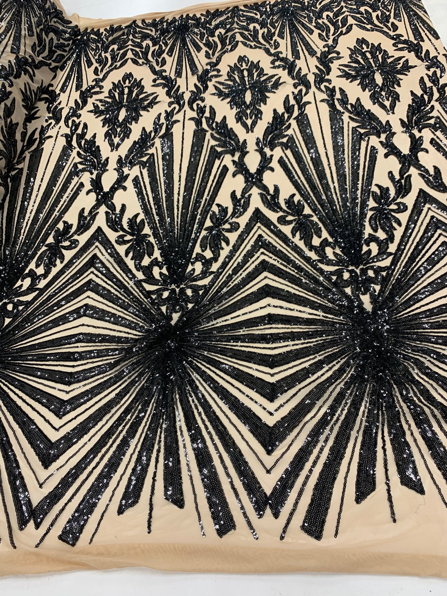 French Embroidery Stretch Sequins Fabric By The Yard on a Mesh LaceICEFABRICICE FABRICSBlack on Nude MeshFrench Embroidery Stretch Sequins Fabric By The Yard on a Mesh Lace ICEFABRIC Gray