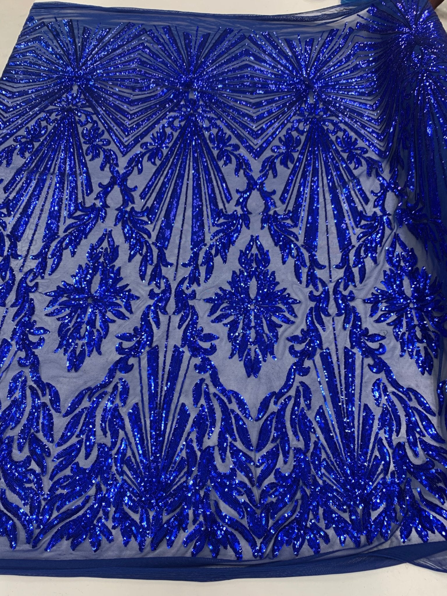 French Embroidery Stretch Sequins Fabric By The Yard on a Mesh LaceICEFABRICICE FABRICSRoyal BlueFrench Embroidery Stretch Sequins Fabric By The Yard on a Mesh Lace ICEFABRIC Royal Blue