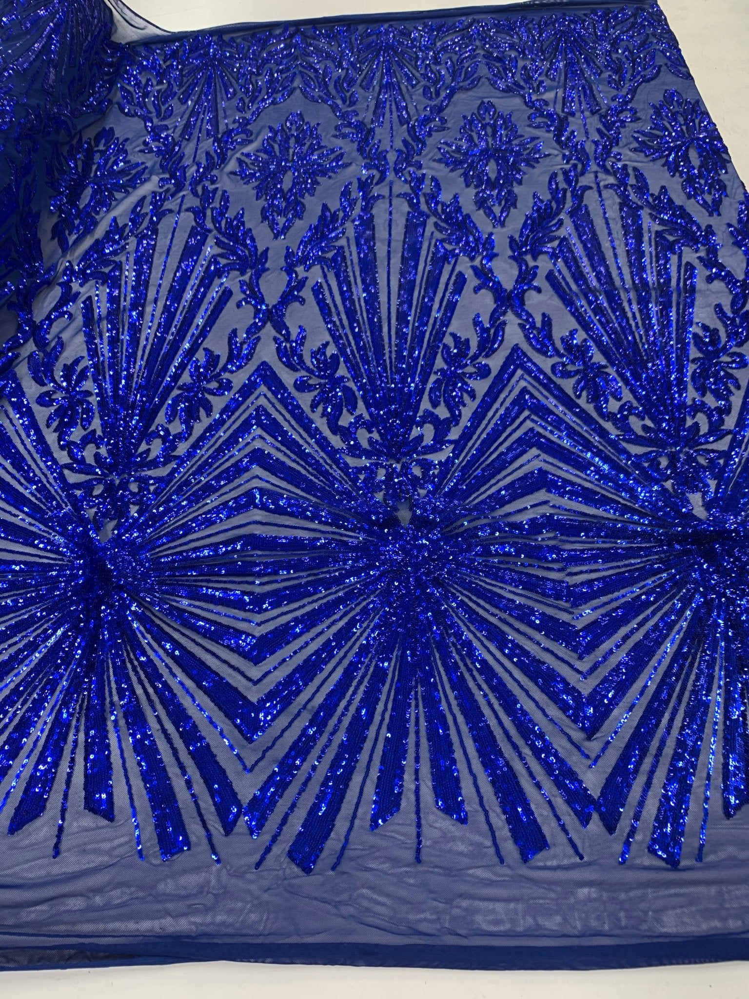 French Embroidery Stretch Sequins Fabric By The Yard on a Mesh LaceICEFABRICICE FABRICSRoyal BlueFrench Embroidery Stretch Sequins Fabric By The Yard on a Mesh Lace ICEFABRIC Royal Blue