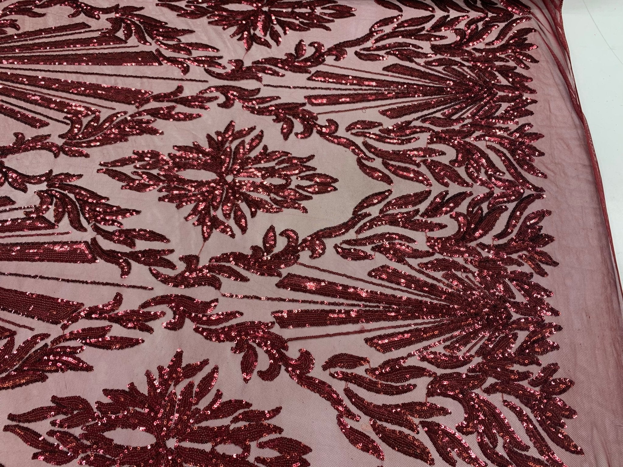 French Embroidery Stretch Sequins Fabric By The Yard on a Mesh LaceICEFABRICICE FABRICSBurgundyFrench Embroidery Stretch Sequins Fabric By The Yard on a Mesh Lace ICEFABRIC Burgundy