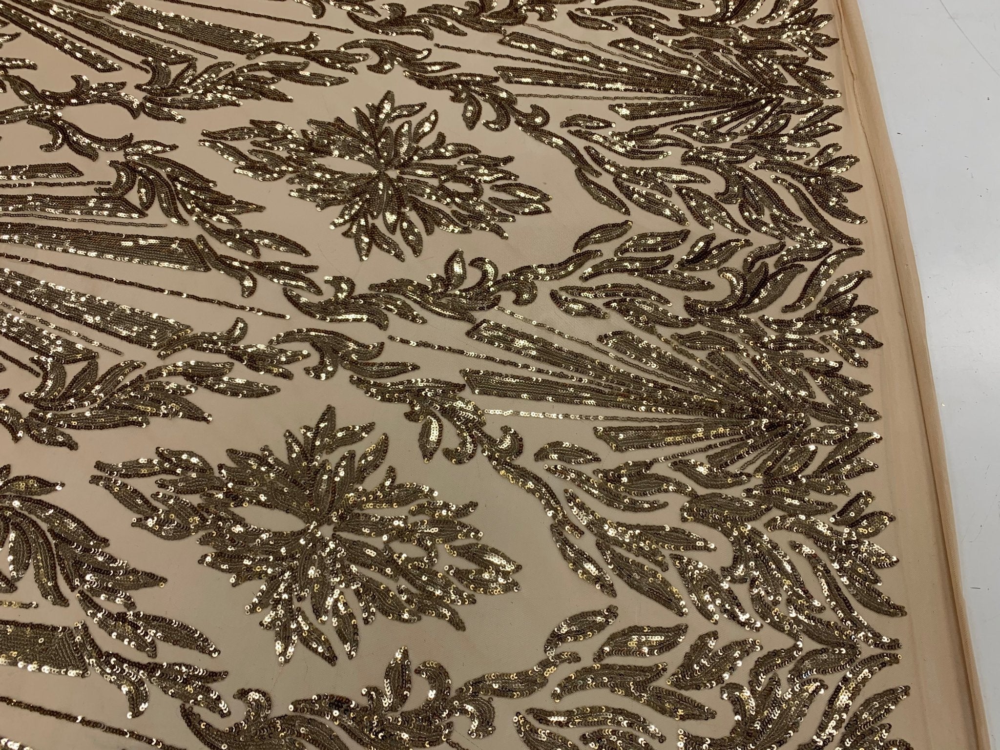 French Embroidery Stretch Sequins Fabric By The Yard on a Mesh LaceICEFABRICICE FABRICSGoldFrench Embroidery Stretch Sequins Fabric By The Yard on a Mesh Lace ICEFABRIC Gold