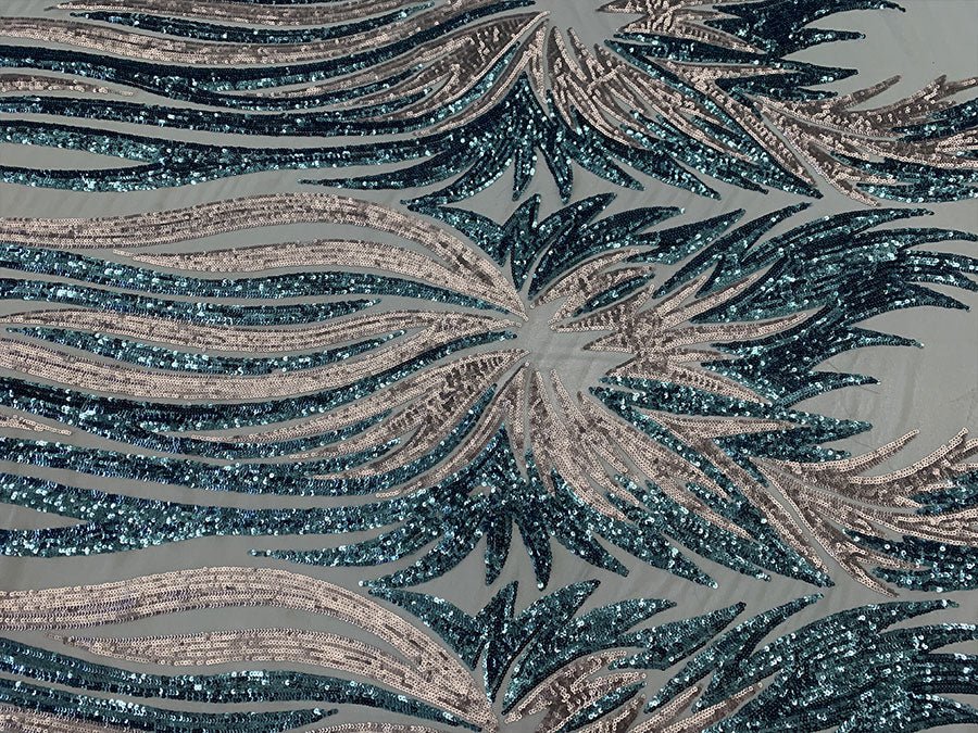 French Feather Embroidered Spandex 4 Way Stretch Sequin Mesh Lace FabricICEFABRICICE FABRICSMint/ChampagneFrench Feather Embroidered Spandex 4 Way Stretch Sequin Mesh Lace Fabric ICEFABRIC Mint/Champagne